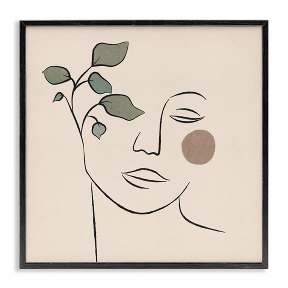 Stupell Industries Eclectic Soft Female Face Line Drawing Abstract Plant Sun Black Framed Giclee Art, 12 x 12, by JJ Design House LLC