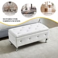 thumbnail image 6 of Storage Ottoman Bench, Faux Leather Upholstered Entryway Bench with Crystal Buttons and Silver Metal Legs, Large Storage Bench for End of Bed, Living Room, Bedroom, Entryway, White, 6 of 8