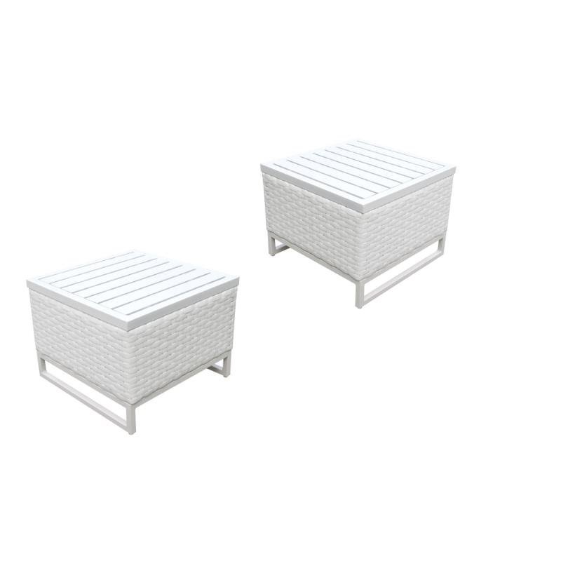 Set of 2 White Wicker End Tables