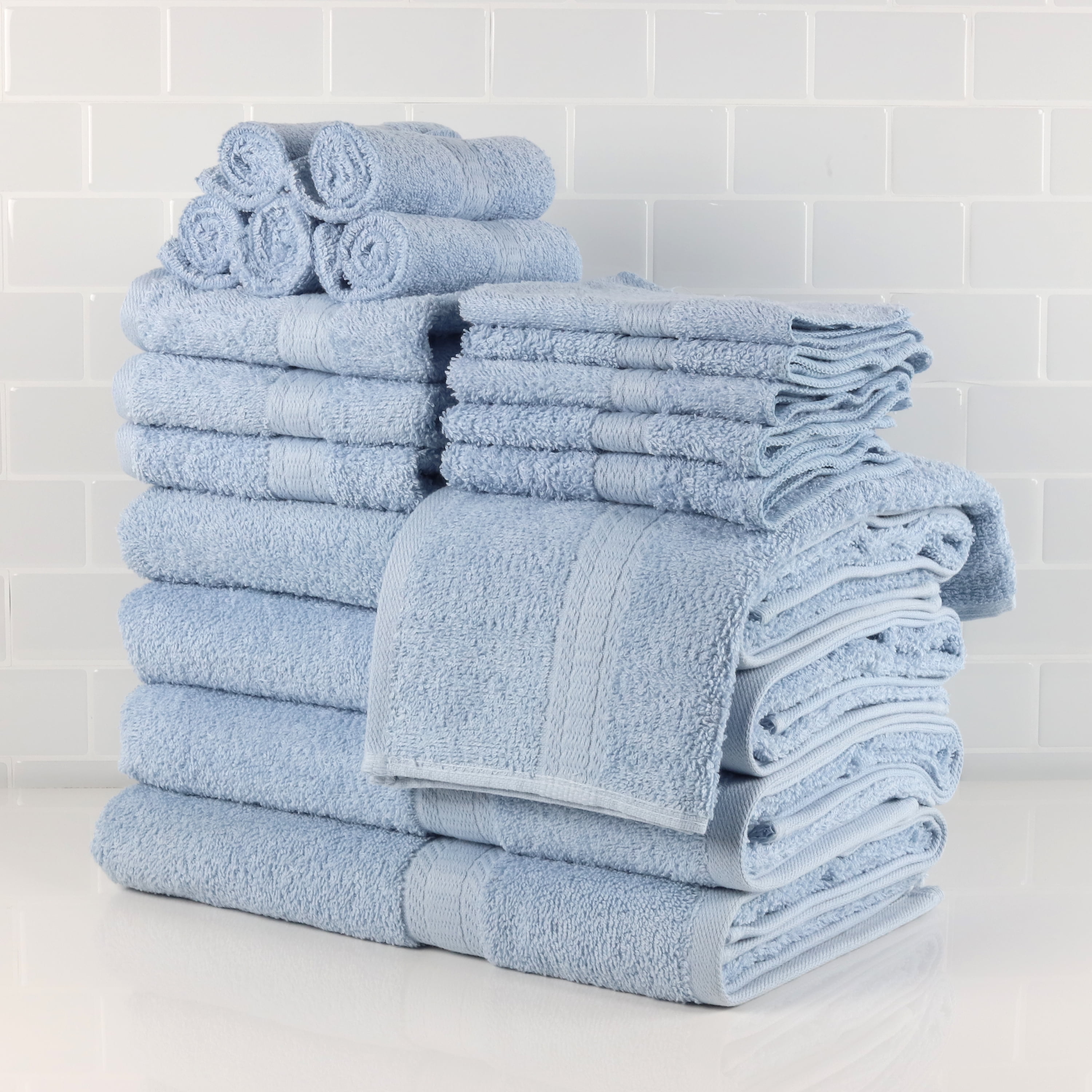 Mainstays Basic Solid 18-Piece Bath Towel Set Collection, School Grey