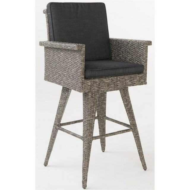 Noble House Tabouret de Bar en Osier Noir Mélangé avec Coussins Gris Foncé (Simple)