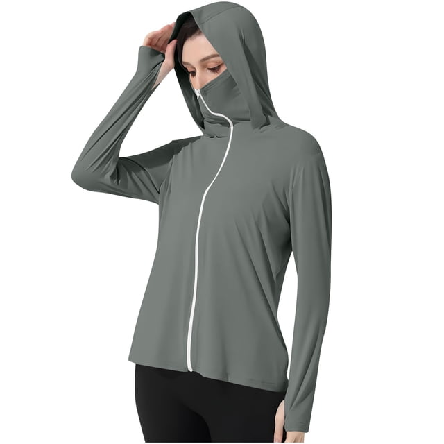 Npasoilc Veste de Protection Solaire pour Femmes Fermeture Éclair Complète à Manches Longues Chandail à Capuchon Chemises avec Trou de Pouce Léger Randonnée Extérieur Athlétique Été Veste Décontractée Chandail à Capuchon