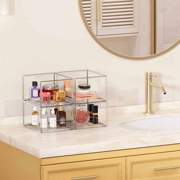 1PCS Clear Stackable Storage Drawers,Bathroom Makeup Organizer,Storage Bins for Home Organization and Storage
