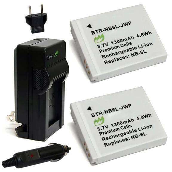 Replacement for CAS NP-6L Battery (2-Pack, 1300mAh) and Charger