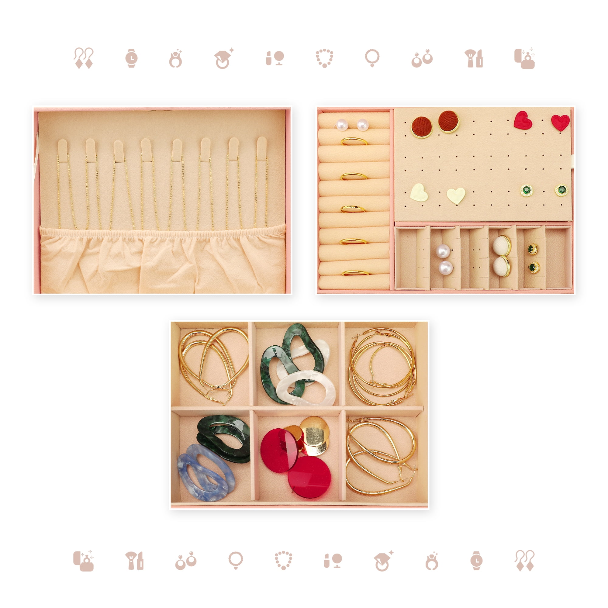 Unique Bargains Jewelry Box Small PU Leather Jewelry Organizer Case Storage Display Holder Pink