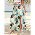 thumbnail image 5 of Hibeli Womens Tie Front Elastic Waist Slit Long Skirt Tropical Leaf Printed Flowy Maxi Skirts With Pockets, 5 of 8