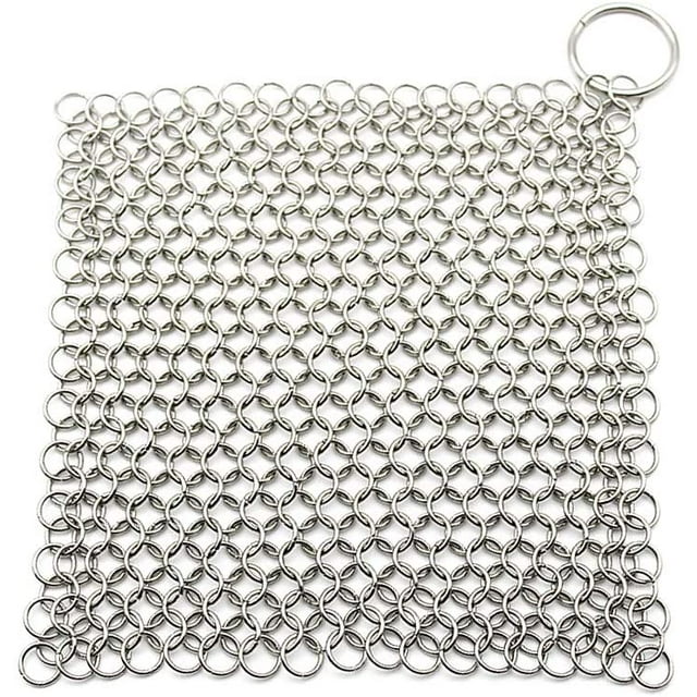 Cast Iron Cleaner, Household Scouring Pads Stainless Steel Chainmail Scrubber
