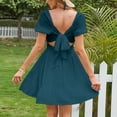 thumbnail image 4 of Autumn Wedding Guest Dress Womens Tie Back Square Neck Short Puff Sleeve Casual A Line Mini Dress Woman Dresses Elegant Casual Green S, 4 of 6