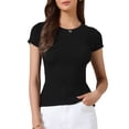 thumbnail image 1 of INSPIRAR CHIC Camiseta de T-shirt acanalada casual de oficina para mujeres con ajuste slim y mangas cortas para el verano M Negro, 1 of 6