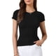 thumbnail image 1 of INSPIRAR CHIC Camiseta de T-shirt acanalada casual de oficina para mujeres con ajuste slim y mangas cortas para el verano M Negro, 1 of 6