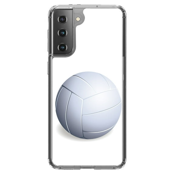 DistinctInk Clear Shockproof Hybrid Case for Galaxy S21  PLUS 5G (6.7" Screen) - TPU Bumper, Acrylic Back, Tempered Glass Screen Protector - White Volleyball