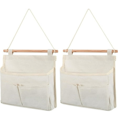 Pack of 2 Hanging Storage Bags Boriyuan Over Door Hanging Storage Bags with 3 Compartments and Hooks Wall Mount Hangable Organizer Hanging Storage for Home Office Living Room (White)
