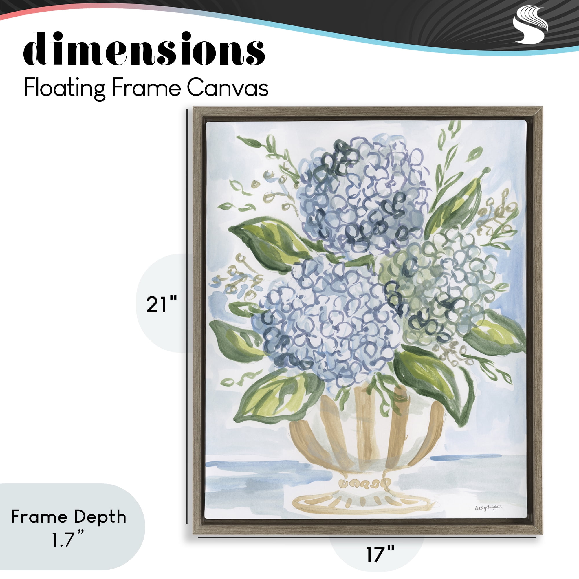Stupell Industries Serena Pastel Hydrangea Bouquet Brown Framed Floater Canvas Wall Art, design by Haley Knighten