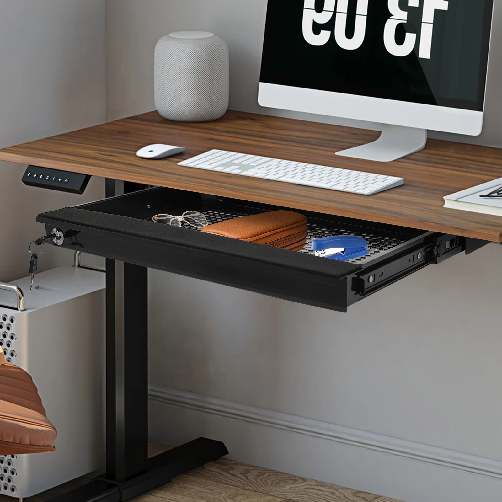 Modern Black Under-Desk Drawer Storage Organizer for Standing Desks Pull-out Drawer and Store Various Items