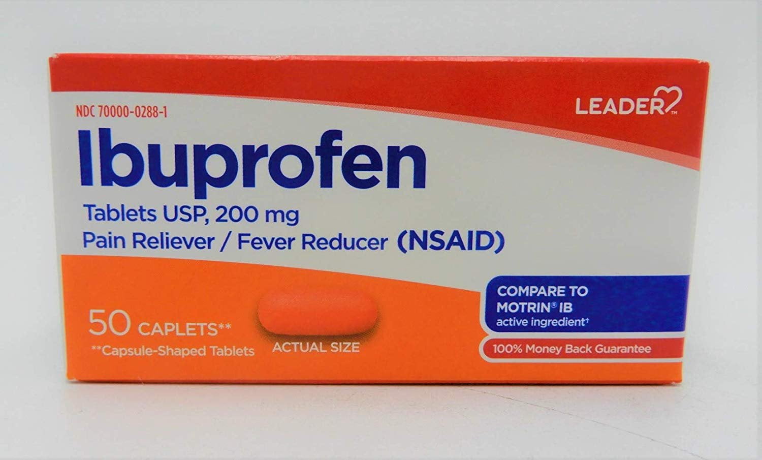 Leader Ibuprofen Caplets, 200mg, 50ct 096295131956A290