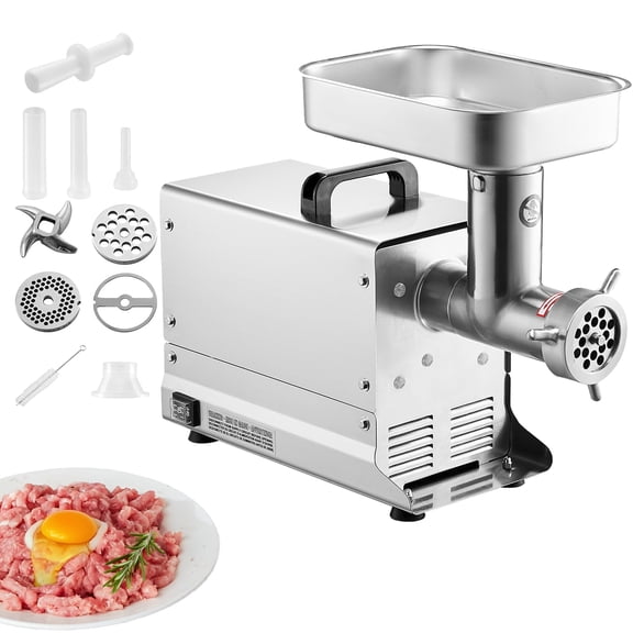 KFFKFF Electric Meat Grinder, 5 Lbs/Min Capacity with Blade, Grinding Plate, Sausage Maker, Stainless Steel Commercial Meat Processor for Kitchen, Restaurant, and Butcher Shop