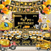 Construction Birthday Party Supplies, Dump Truck Party Decorations Include Happy Birthday Banner, Backdrop, Tableware Set, Tablecloth, Cake Toppers, Cupcake Toppers, Latex Balloons, Foil balloons