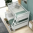 thumbnail image 2 of Euroco Modern Solid Wood Convertible Twin over Full Kids Bunk Bed Frame with Ladder, White, 2 of 10