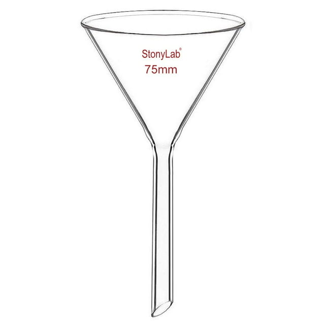 StonyLab Heavy Wall Borosilicate Glass Funnel, 75mm Diameter, 1-Pack Laboratory Chemistry Glassware