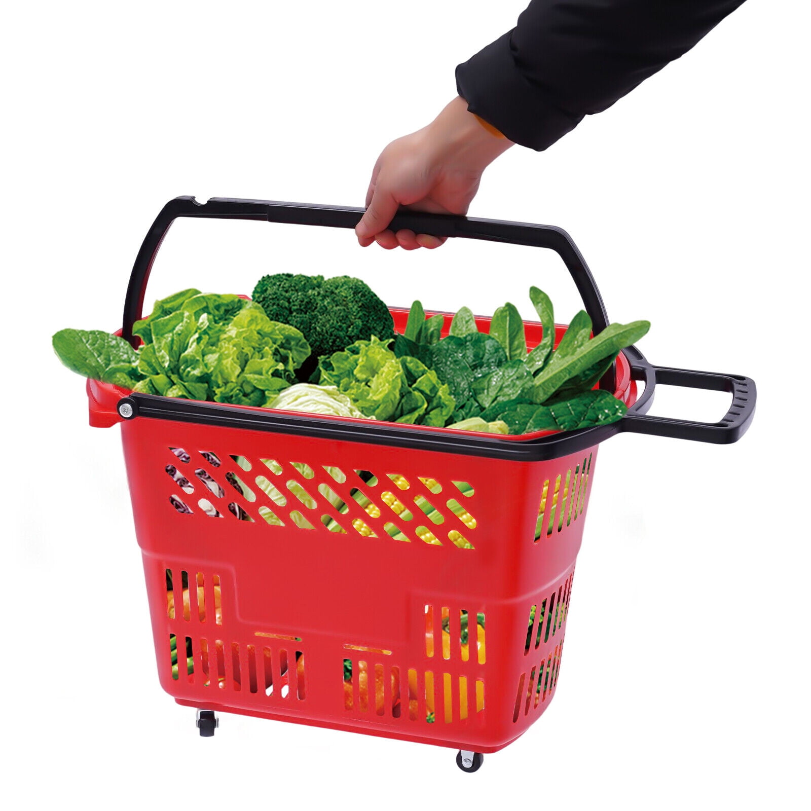 6PCS 35L/9.2gal Trolley Rolling Shopping Baskets Plastic with