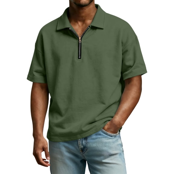 Men's Quarter Zip Polo Shirt Short Sleeve Casual Solid Color Classic Design Summer Beach Outdoor Daily Wear Slim Fit
