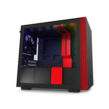 UPC: 0815671014818 | NZXT H210i – Mini-ITX PC Gaming Case – Front I/O USB Type-C Port – Tempered Glass Side Panel Cable Management – Water-Cooling Ready – Integrated RGB Lighting – Steel Construction – Black/Red