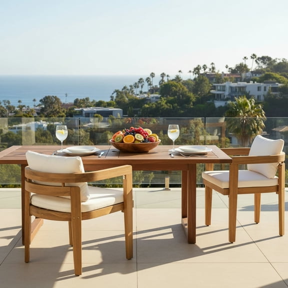 Christopher Knight Home Outdoor Patio Acacia Wood Dining Chairs with Beige Cushions, Teak, Set of 2