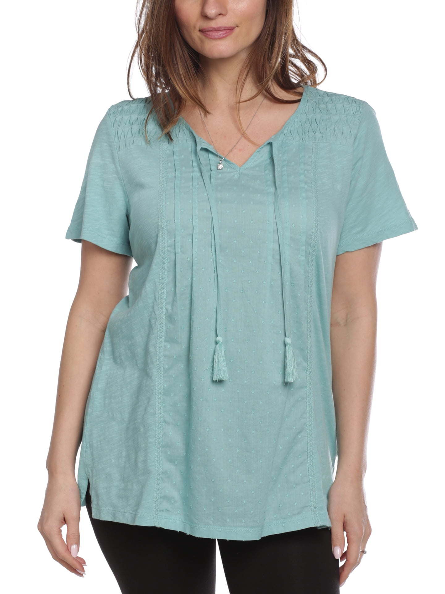 Erika Ophelia Cotton Swiss Dot Short Sleeve Top, Sea Mist, Small