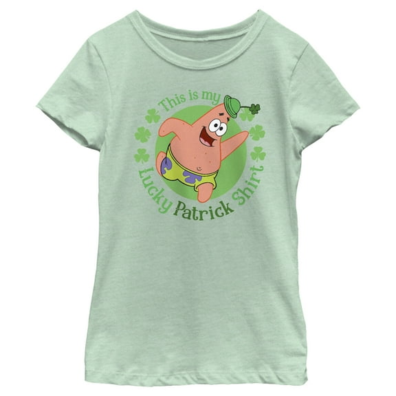 Girl's SpongeBob SquarePants St. Patrick's Day This is my Lucky Patrick Shirt  Graphic Tee Mint Medium