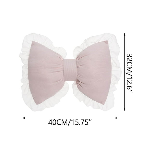 Btomtd Comfortable Soft Lace-Trimmed Waffles Knit Bow Lumbar Pillow, Pink