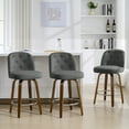 thumbnail image 2 of WOOW DEPOT Button-tufted Swivel Bar Stools Set of 1, 26" Upholstered Linen Fabric Barstools w/ Mid-back Wood Legs Large Seat, Mid Century Modern Bar Chair Island Stool for Kitchen Counter, 2 of 10
