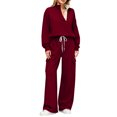 thumbnail image 3 of 2 Piece Sets for Women Trendy Lounge Sets for Women Travel Vacation Fall Outfits for Women Button Snap Mock Sweatshirt and Wide Leg Pant Sweat Suit S, 3 of 5