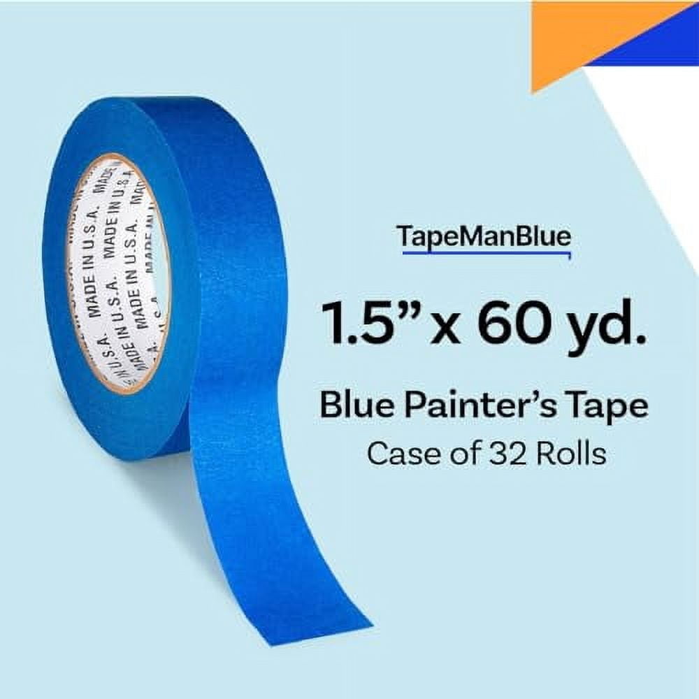 Blue Painters Tape 1.5 inch x 60 Yards - Case of 32 Rolls, Made in America, Clean Removal Blue Tape, UV-Resistant Blue Painters Masking Tape in Bulk (1.5" x 180')