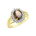 thumbnail image 3 of RYLOS Rings for Women 14K Yellow Gold Ring Princess Diana Inspired 9X7MM Gemstone & Halo of  Diamonds June Smoky Quartz Jewelry for Women Size 9, 3 of 7