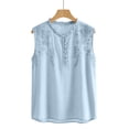 thumbnail image 3 of ZVNAH Haut Sans Manches à Broderie Florale pour Femme, Blouse Décontractée Style Henley à Col en V Volanté, P-2TG, 3 of 5