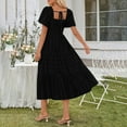 thumbnail image 2 of Casual Dresses for Women 2025 New Women's Summer Flowy Maxi Dress Short Sleeve Smocked Tiered Ruffle Boho Dresses with Pockets Black XXL, 2 of 9