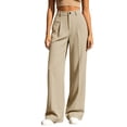 thumbnail image 5 of ClodeEU Women's High Waist Straight Leg Dress Pants with Pockets ,Business Casual Work Trousers Beige,Women's Plus S, 5 of 7