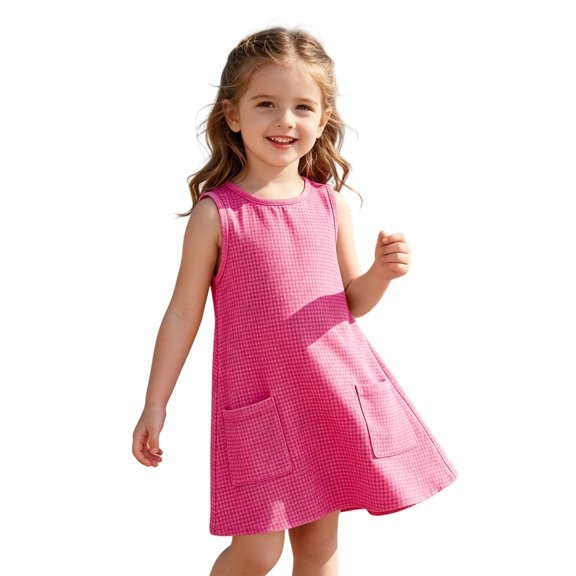 HAYIMI Elegant Girls Beach Sleeveless Solid Color Dress For Kids Lightweight Summer Dress For Girls Cute Casual Daywear Soft Dresses