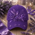 thumbnail image 2 of Domzest Unisex Alzheimer's Awareness Support Baseball Cap Purple Ribbon Hummingbird Lavender Embroidered Print Hat Support & Remember Adjustable Baseball Hat, 2 of 3