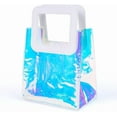 thumbnail image 5 of 1set 10 x 7 x 3.7 inch Clear Holographic Bag Small Plastic Tote Bags with Handle Reusable PVC Iridescent Goodie Container Gift Wrap Pouch for Party Favor Birthday Wedding Shopping Beach Travel DIY, 5 of 5