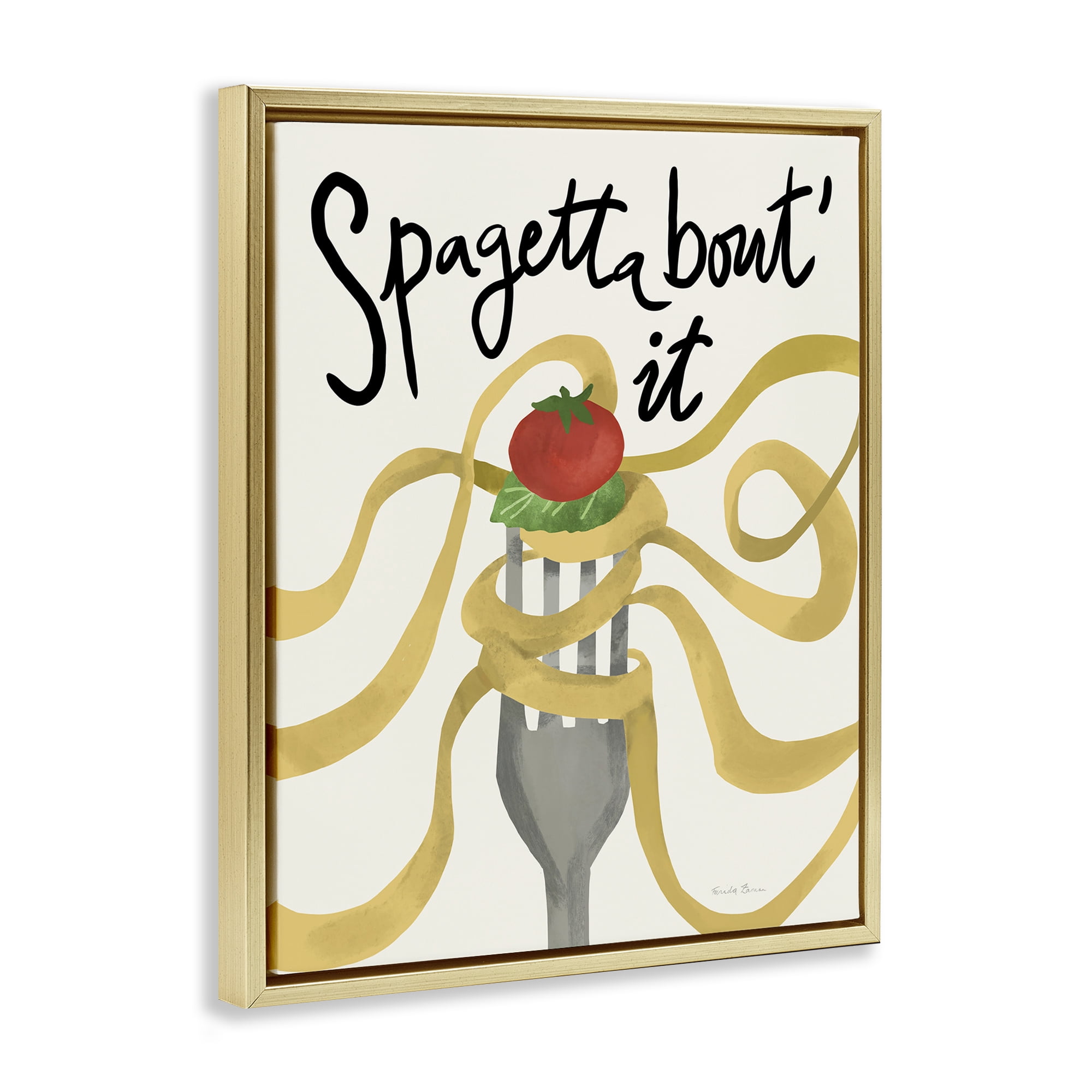 Stupell Industries Funny Spaghetti Phrase Food & Beverage Painting Gold Floater Framed Art Print Wall Art, 25 x 31