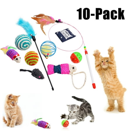 10Pcs Interactive Cat Toys Best Value Variety Bundle Set for Kitty Includes Catnip Toy Plush Mice Scratch Ball &