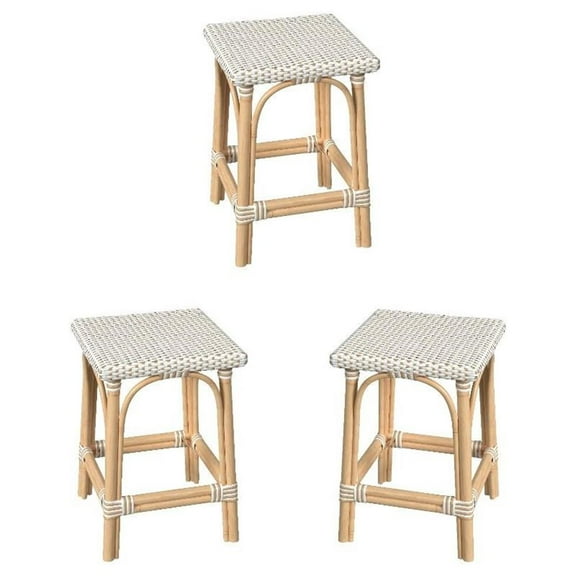 Home Square 24"H Rattan Square Counter Stool in Tan - Set of 3
