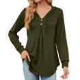 thumbnail image 1 of WEAIXIMIUNG Women's Novelty T-Shirts Plus Size Ladies' V Neck Solid Color Button Drawstring Long Sleeve Loose T Shirt, 1 of 4