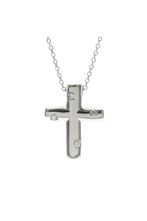 Pre-Owned Tiffany Dots Cross Necklace Platinum Diamond Men,Women Fashion Necklace (Silver)