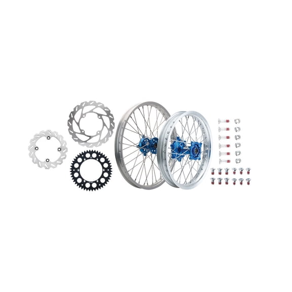 Tusk Impact Complete Front/Rear Wheel Package 1.60 x 21/2.15 x 19 Silver Rim/Silver Spoke/Blue Hub