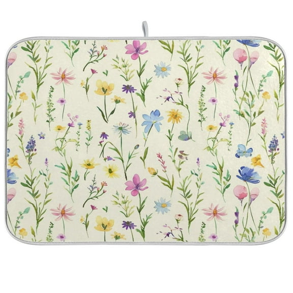 Dish Drying Mat Flowers Summer Floral Kitchen Mats Microfiber Counter Absorbent Dish Pad Drainer Rack 16"x18"