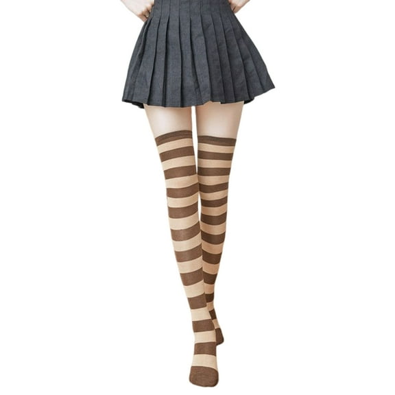Thin Striped Thigh High Long Stocking Women Opaque Hosiery Warm Hosiery