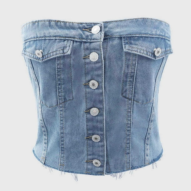 Corsé vaquero con escote en V para mujer, chaleco pequeño y moldeador