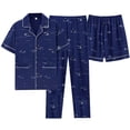 thumbnail image 2 of Blekii Men's 3 Piece Pajama Set, Short Sleeve Top & Shorts Sleepwear, Matching Lightweight Loungewear, Summer Breathable Sleep Outfit, Complete Sleep Set for Hot Weather,, 2 of 6